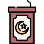 Islamic Center A brown podium with a microphone and a decorative panel featuring a crescent moon and star symbol. Islam