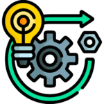 Islamic Center Illustration of a lightbulb, gear, arrow, and hex nut symbolizing innovation, engineering, and process improvement. Islam